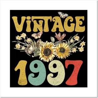 Vintage 1997 Sunflower Floral Retro Groovy 26th Birthday Posters and Art